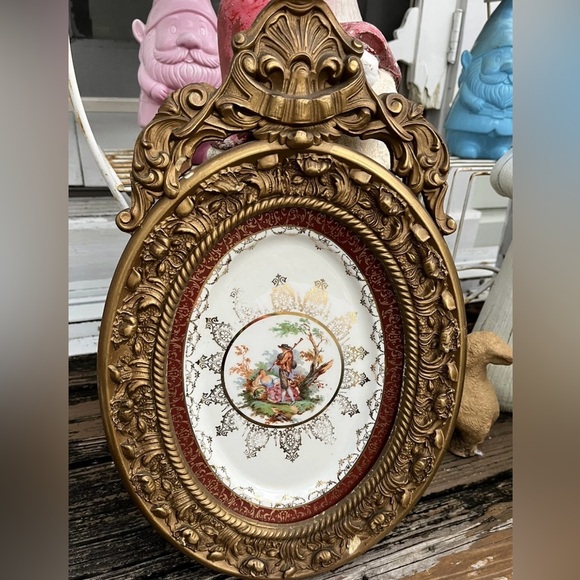 Vintage Other - 2 Atlas China 22 Karat Gold Serving Plate Platter Wood Framed Art Tall Vintage